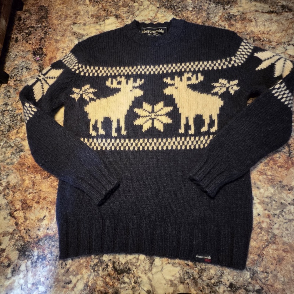 Abercrombie And Fitch Kids Wool Blend Moose Sweater, Winter, Outdoors Casual